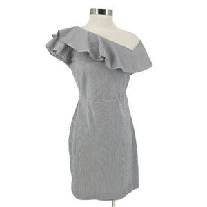 Banana Republic Sheath Dress Seersucker Striped Ruffle One Shoulder Sundress